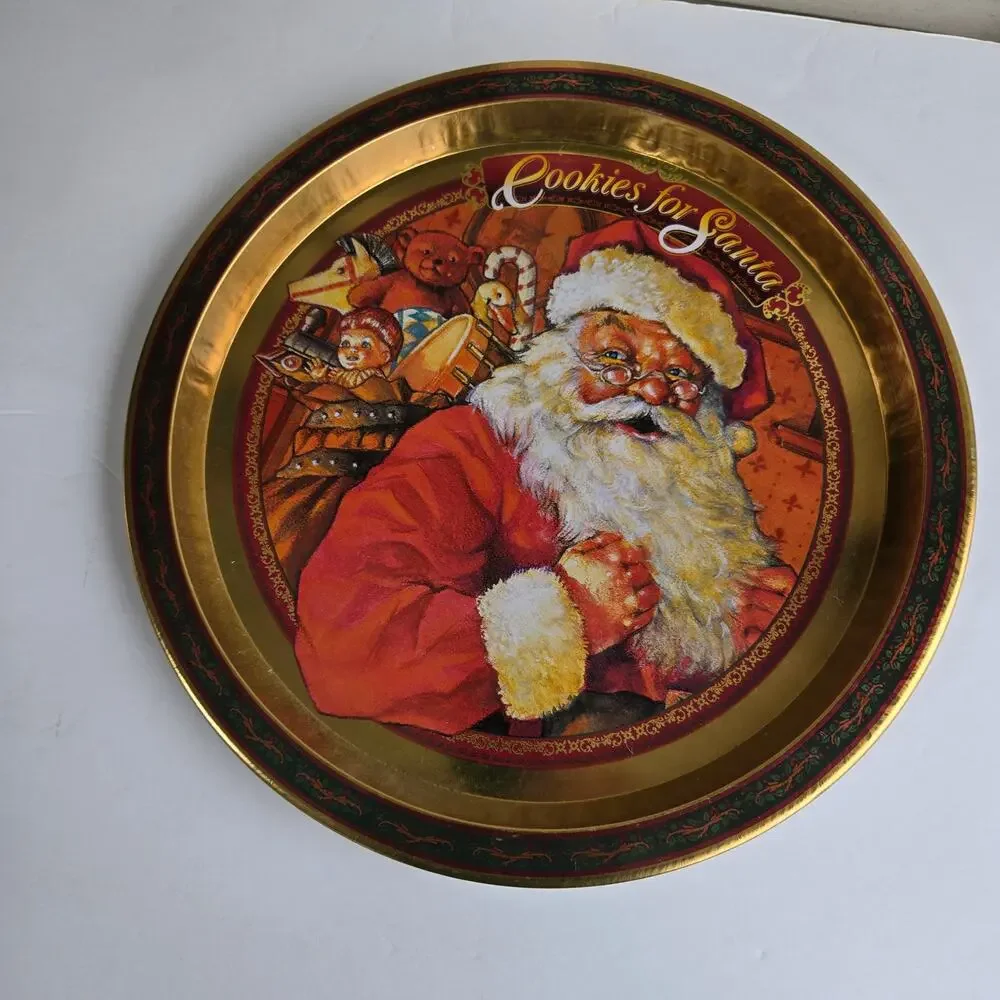 Vintage Cookies for Santa Tin Tray Classic Illustration of Santa Claus Festive